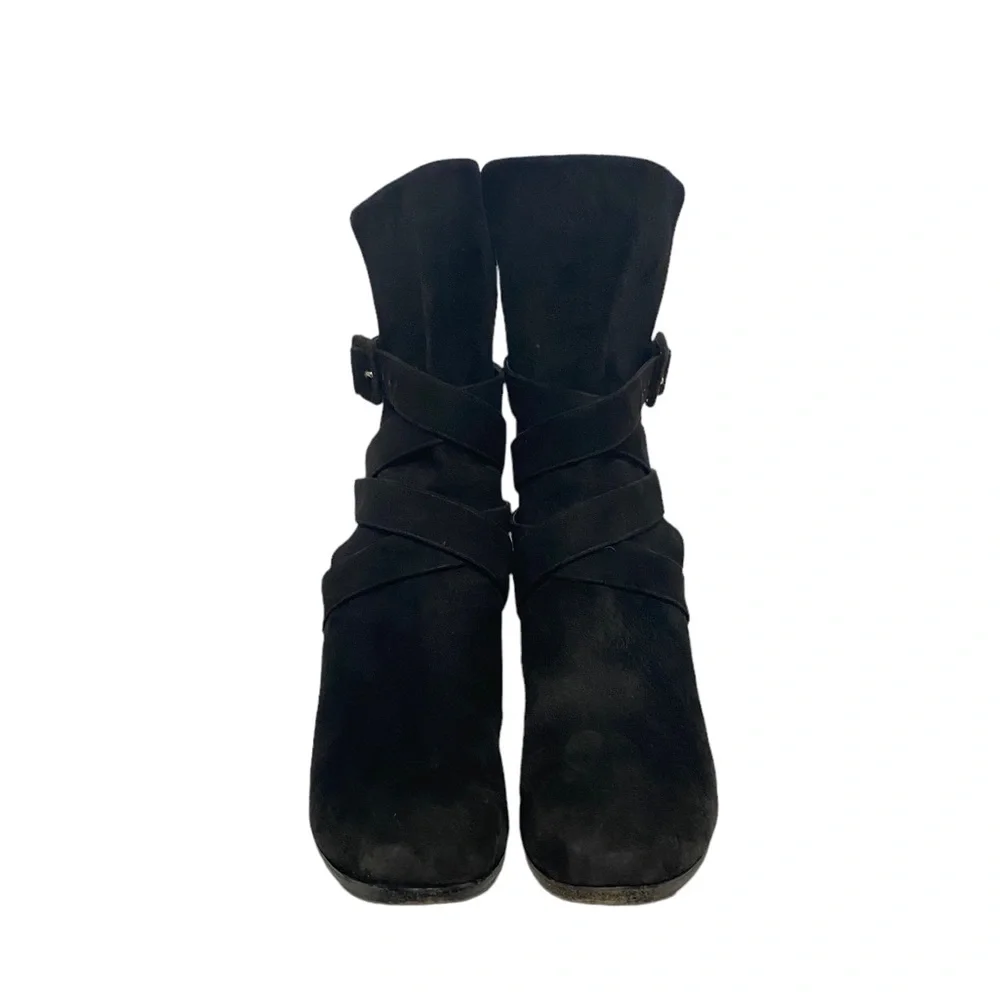 YSL Yves Saint Laurent Suede Fall Fold‎ Down Strappy Buckle Black Ankle Boots - Picture 6 of 11